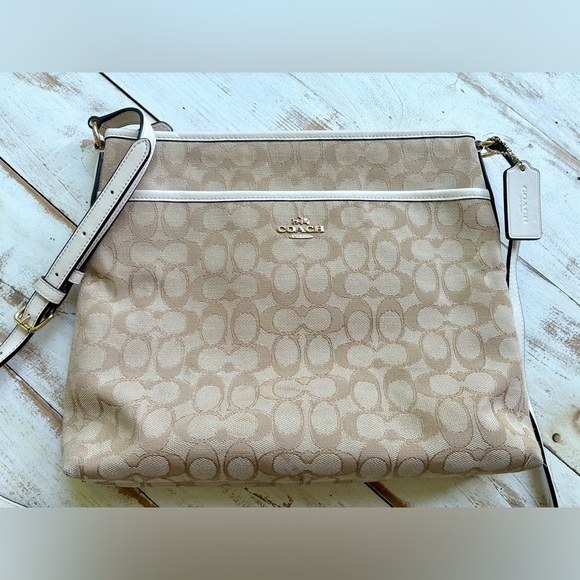 COACH Signature zip File Crossbody purse Shoulder Bag Canvas monogram jacquard - Picture 5 of 16